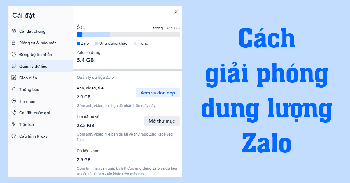 Cách giải phóng dung lượng Zalo để tiết kiệm bộ nhớ thiết bị 1 Cách giải phóng dung lượng zalo để tiết kiệm bộ nhớ thiết bị
