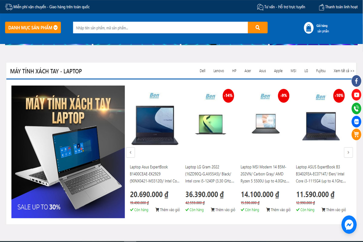Thiết kế website bán máy tính, laptop chuyên nghiệp, hiện đại
